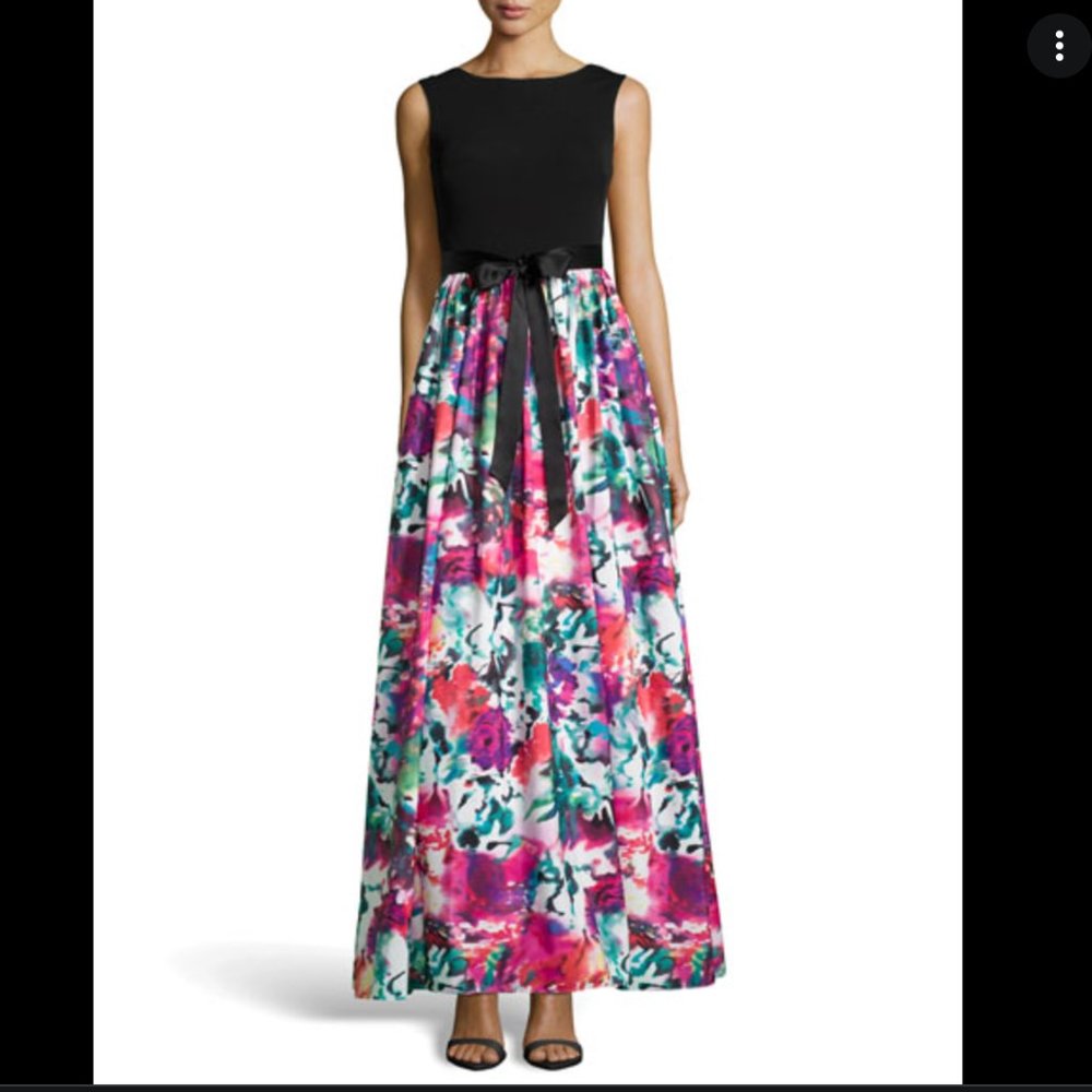 Aidan Mattox Knit-Top Printed-Skirt Ball Gown